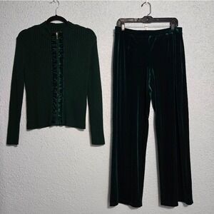Vtg JM Collection Womens Velvet Velour Zip Up Tracksuit Size LP 90's Y2K Satin